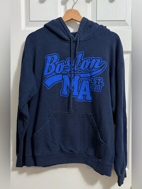 Vintage Boston MA Navy Hooded Sweatshirt